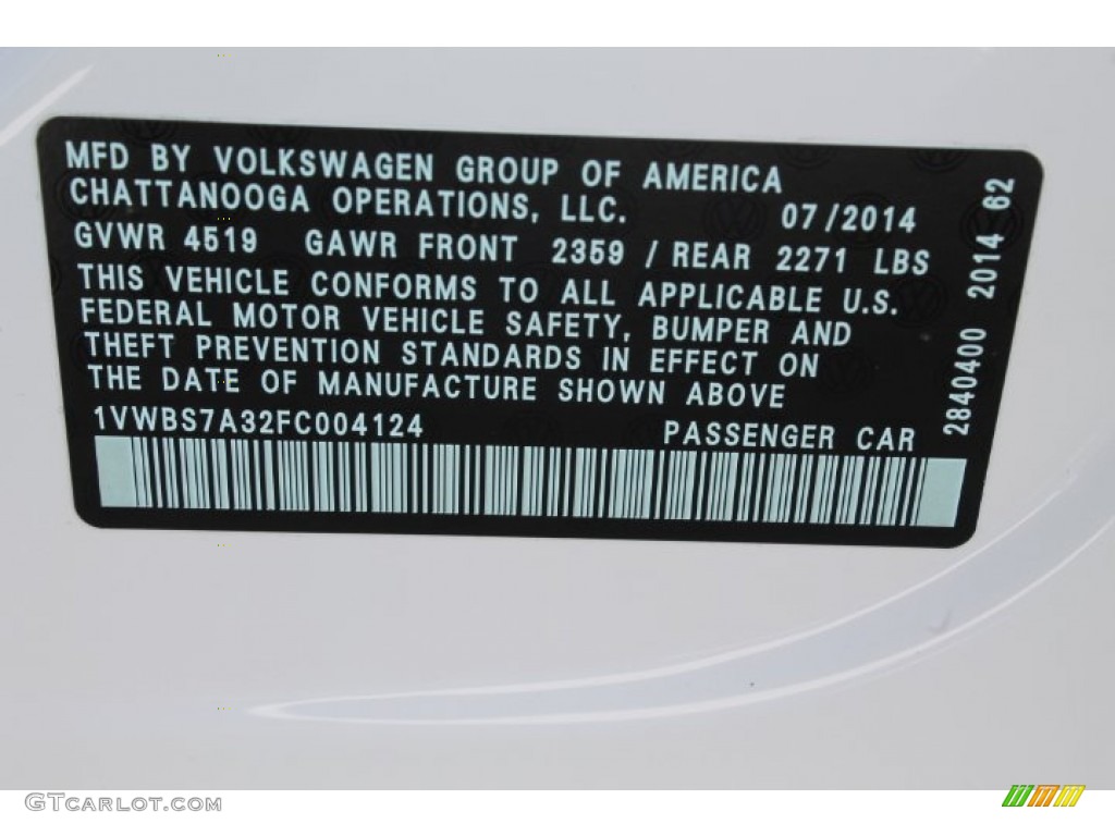 2015 Volkswagen Passat Sport Sedan Info Tag Photos