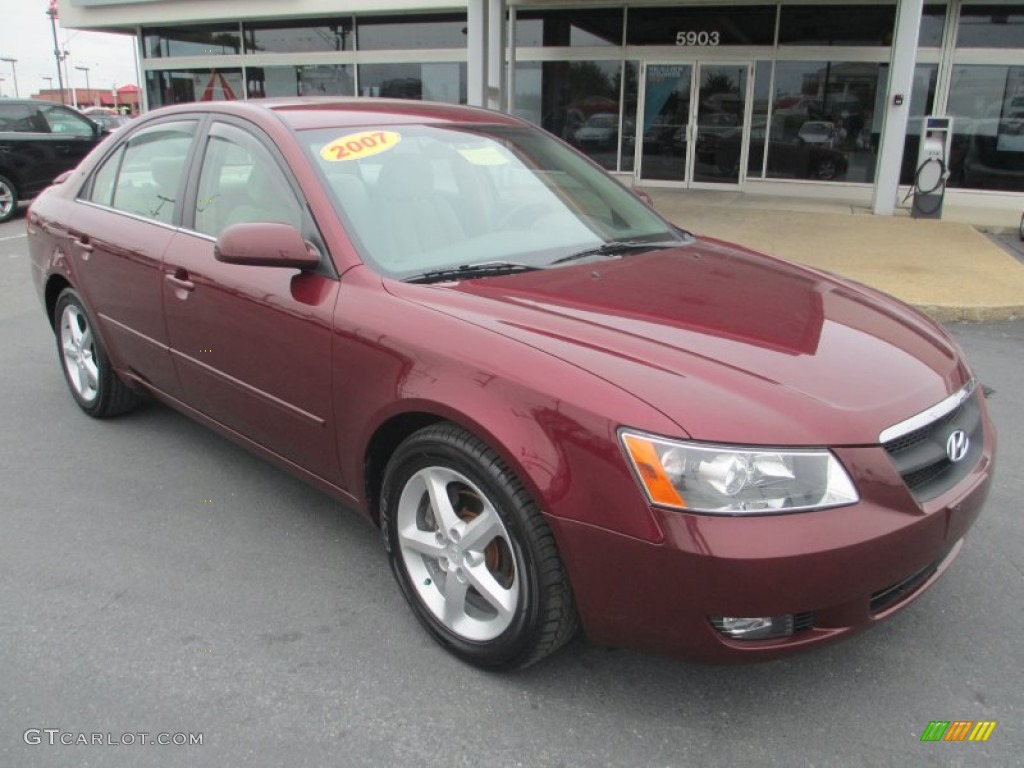 2007 Sonata SE V6 - Dark Cherry Red / Gray photo #1