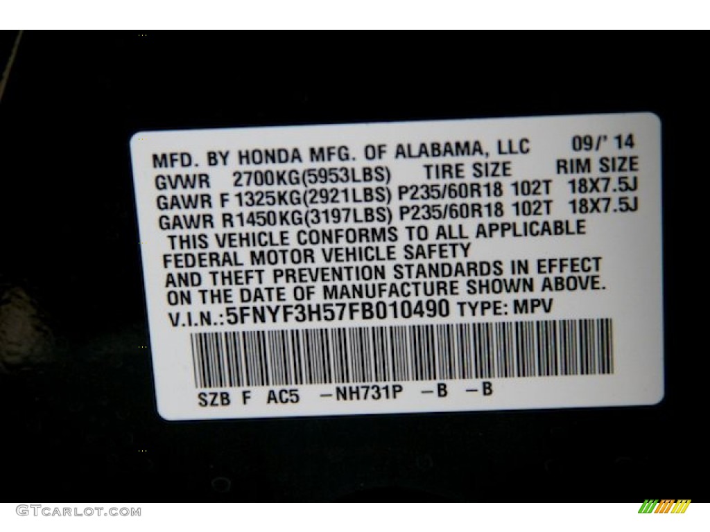 2015 Pilot EX-L - Crystal Black Pearl / Gray photo #25
