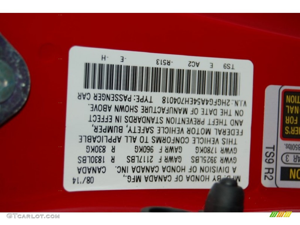 2014 Civic Color Code R513 for Rallye Red Photo #97581517