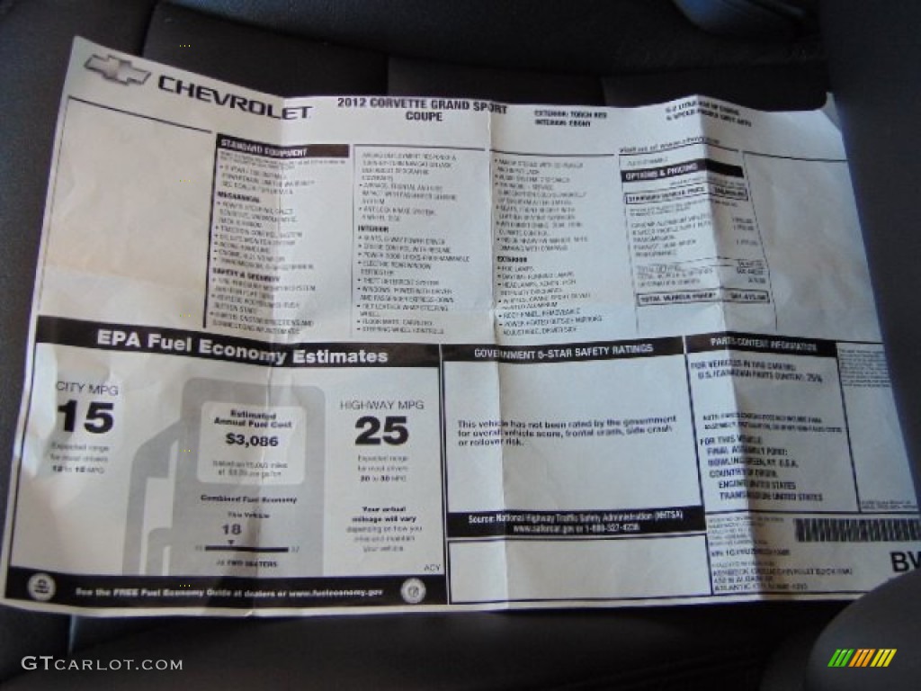 2012 Chevrolet Corvette Grand Sport Coupe Window Sticker Photo #97585243