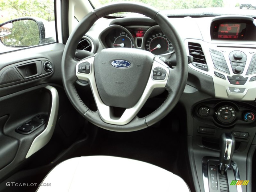 2013 Ford Fiesta Titanium Hatchback Arctic White Leather Steering Wheel Photo #97585792