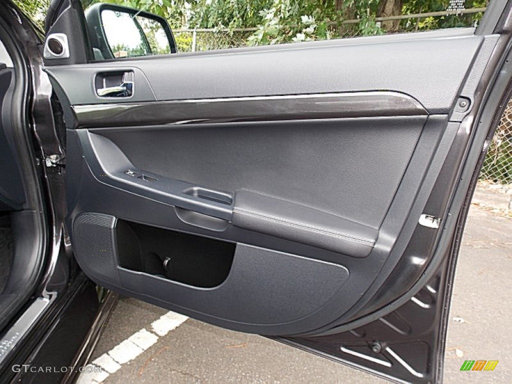 2010 Mitsubishi Lancer Evolution MR Black Leather/Sueded Fabric Door Panel Photo #97590664