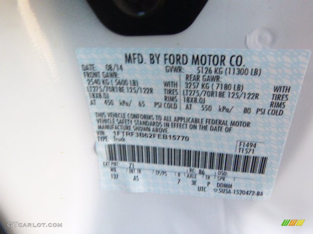 2015 Ford F350 Super Duty XL Regular Cab 4x4 Plow Truck Color Code Photos