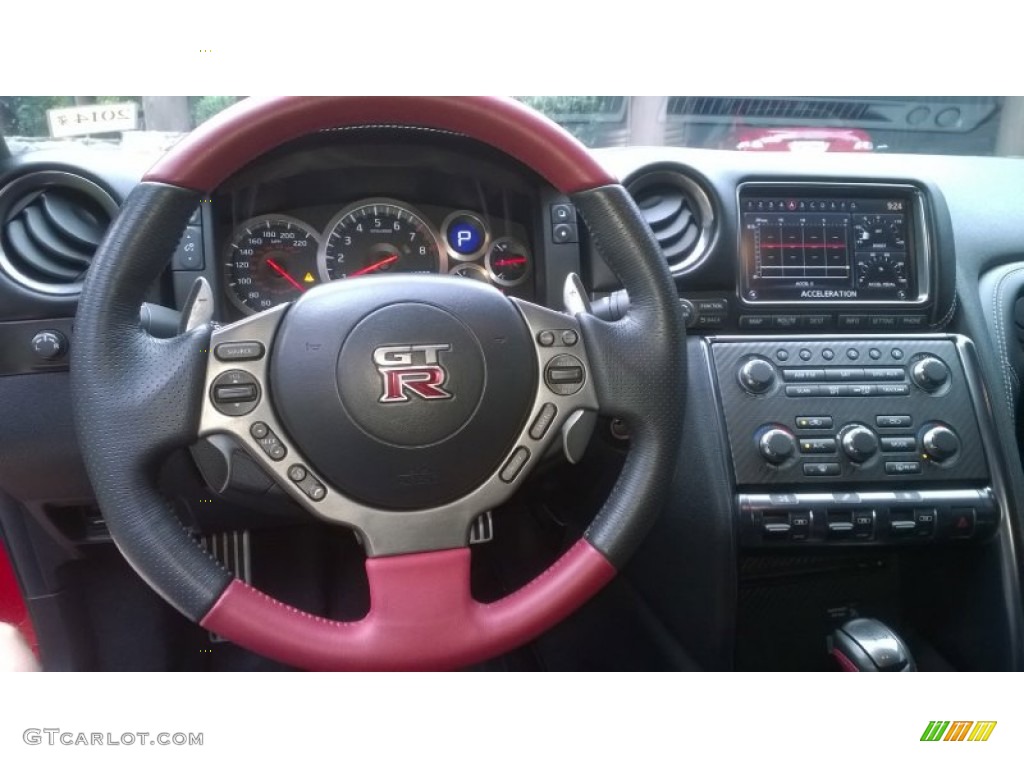 2014 Nissan GT-R Black Edition Black Edition Black/Red Steering Wheel Photo #97605955