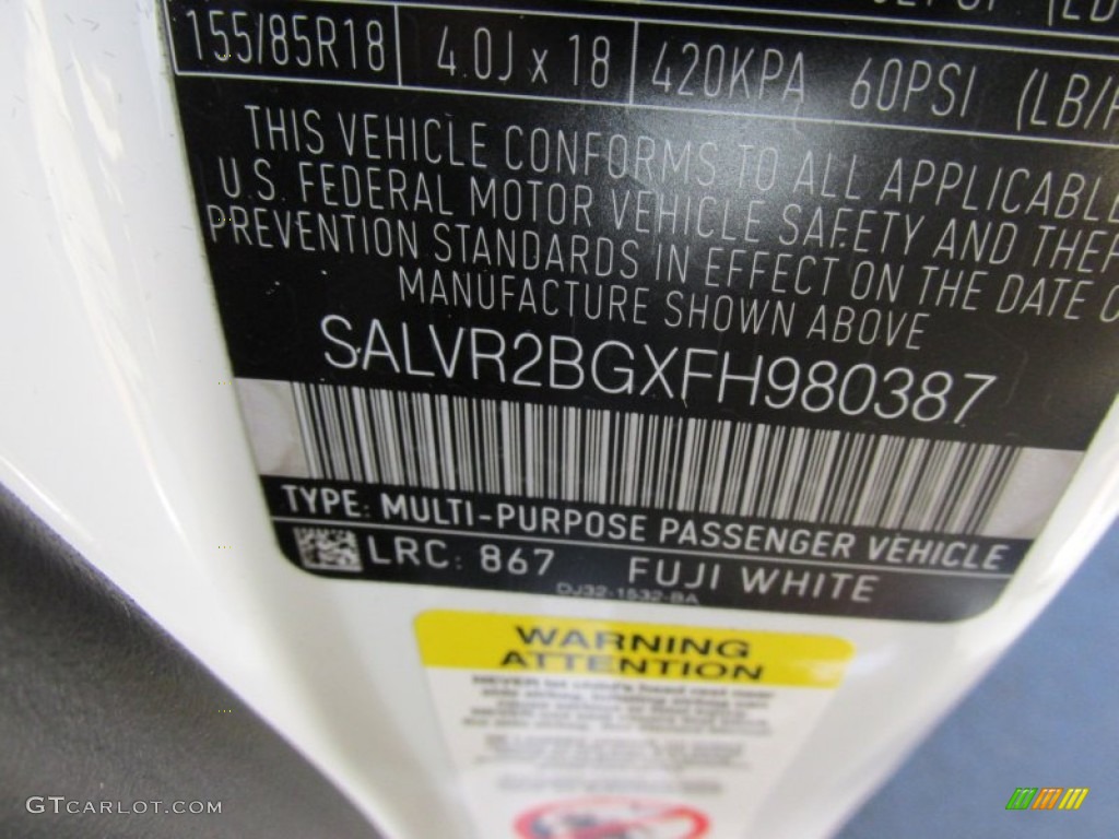 2015 Range Rover Evoque Color Code 867 for Fuji White Photo #97610884
