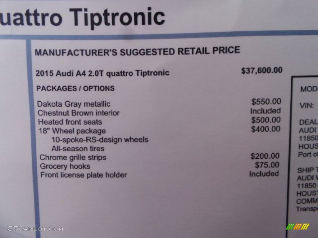 2015 A4 2.0T Premium quattro - Dakota Gray Metallic / Chestnut Brown/Black photo #28