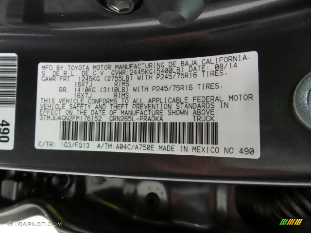 2015 Tacoma Color Code 1G3 for Magnetic Gray Metallic Photo #97633651