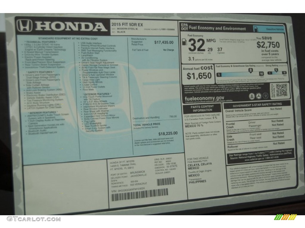 2015 Honda Fit EX Window Sticker Photo #97641361