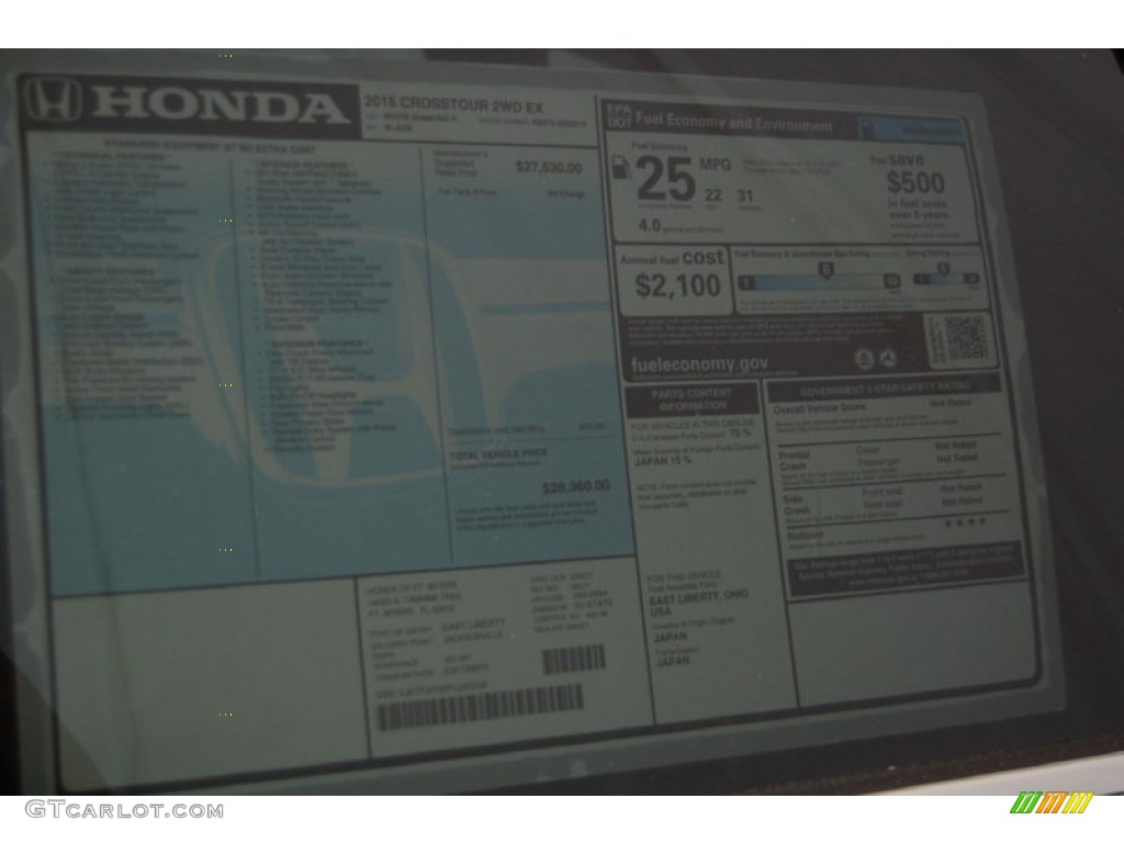 2015 Honda Crosstour EX Window Sticker Photo #97647840