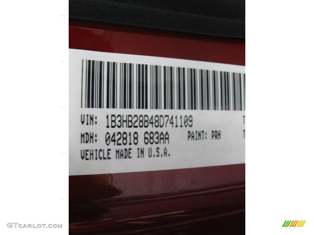 2008 Caliber Color Code PRH for Inferno Red Crystal Pearl Photo #9764831