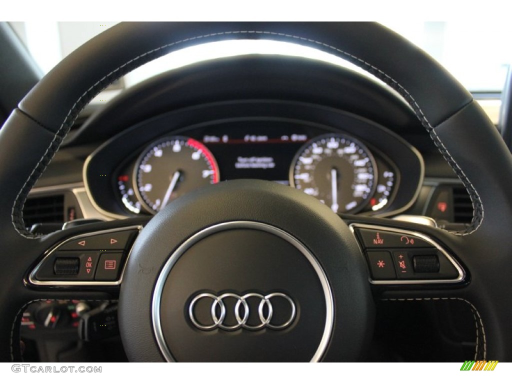 2015 Audi S7 4.0 TFSI quattro Lunar Silver Valcona w/Diamond Contrast Stitching Steering Wheel Photo #97649148