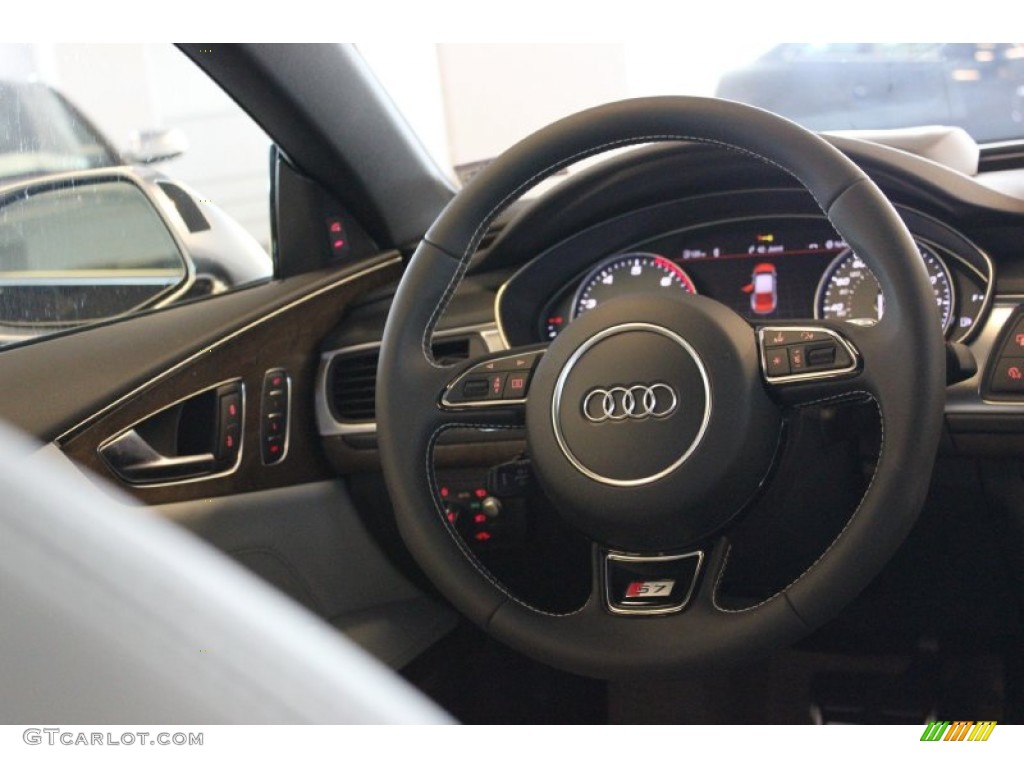 2015 Audi S7 4.0 TFSI quattro Lunar Silver Valcona w/Diamond Contrast Stitching Steering Wheel Photo #97649316