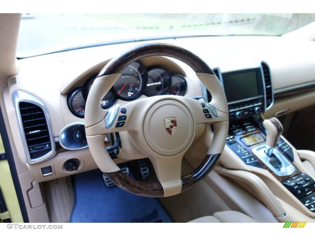 2012 Porsche Cayenne Turbo Luxor Beige Steering Wheel Photo #97650444