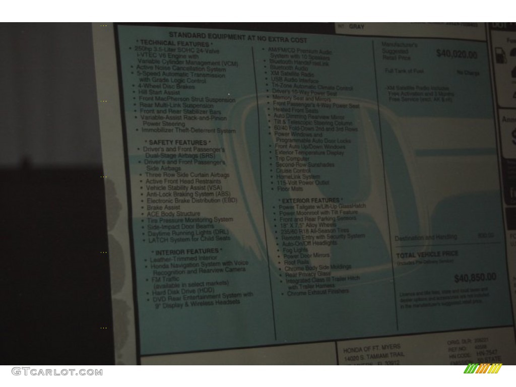 2015 Pilot Touring - Modern Steel Metallic / Gray photo #7