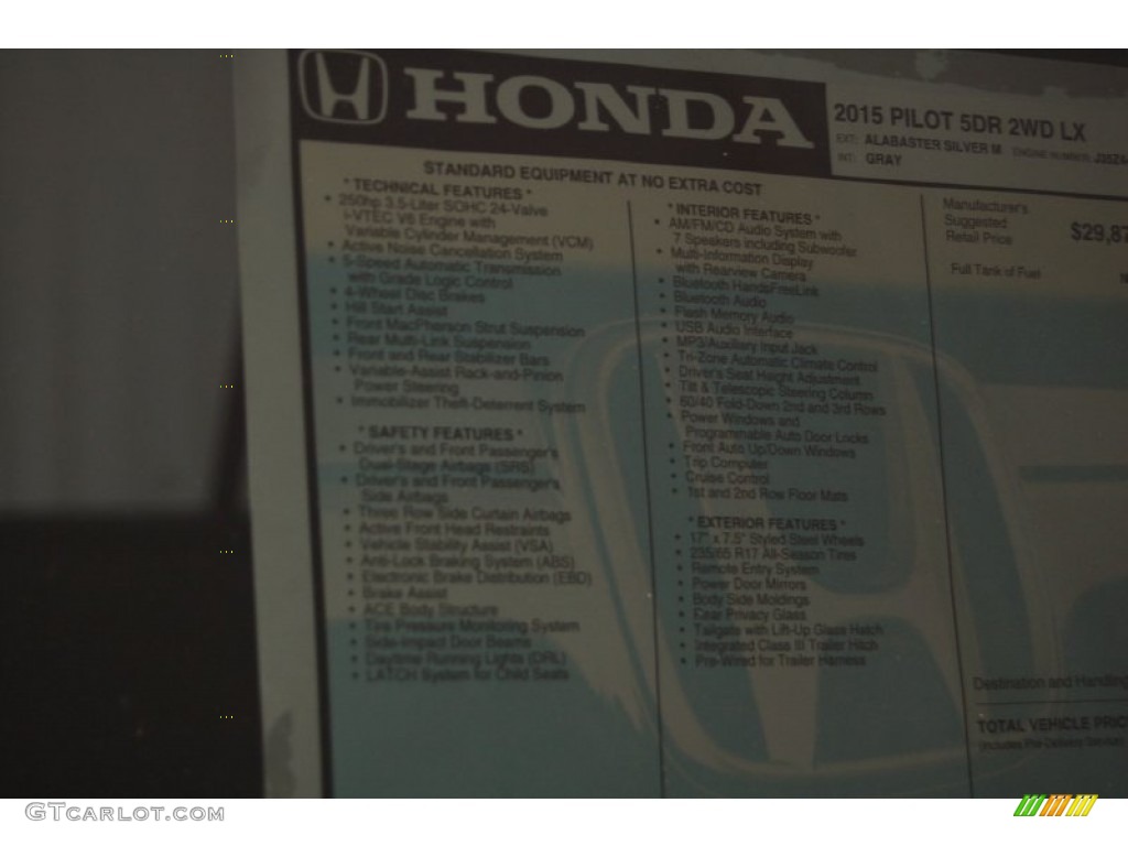 2015 Pilot LX - Alabaster Silver Metallic / Gray photo #7