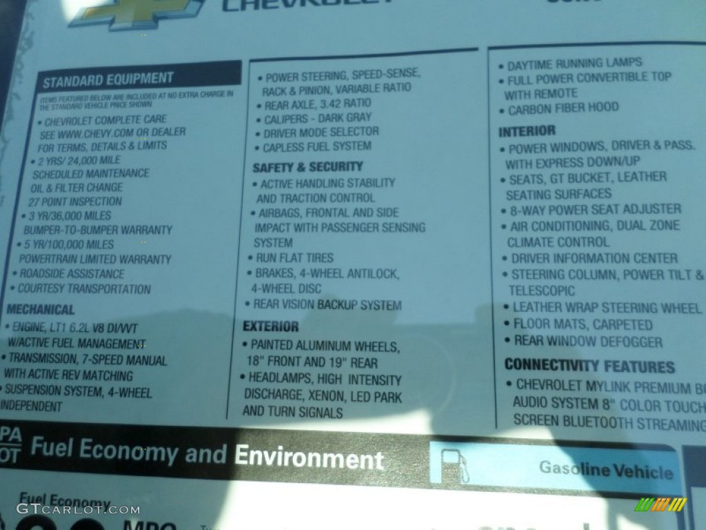 2015 Chevrolet Corvette Stingray Convertible Window Sticker Photo #97653488