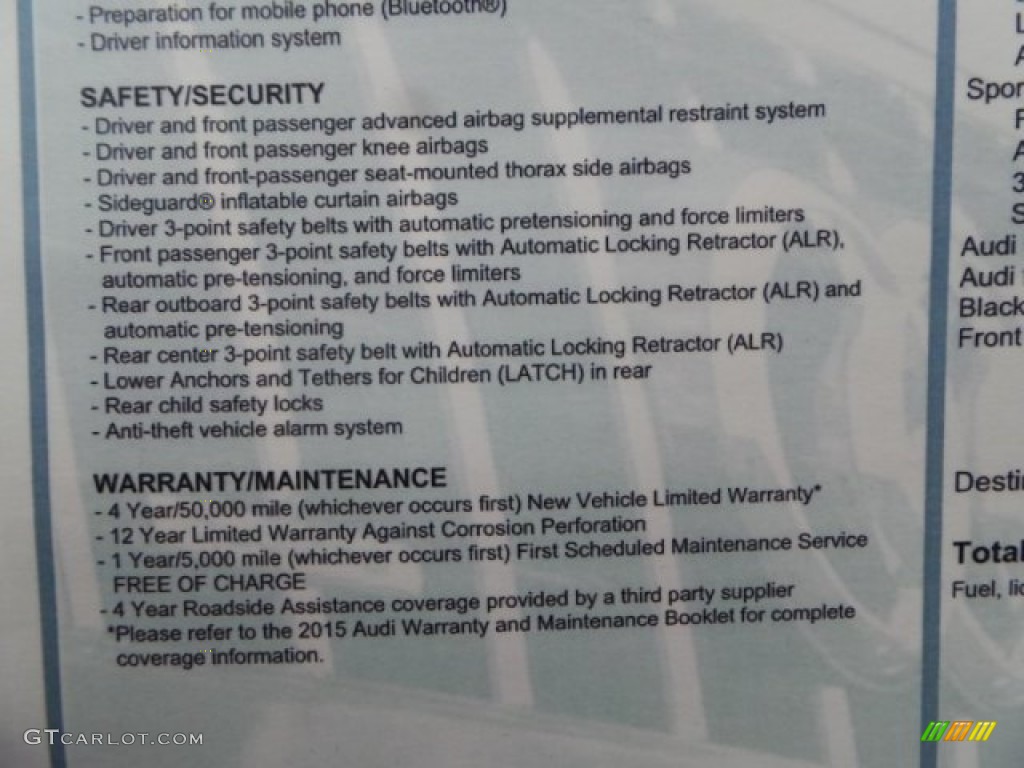 2015 Audi A3 2.0 TDI Prestige Window Sticker Photos