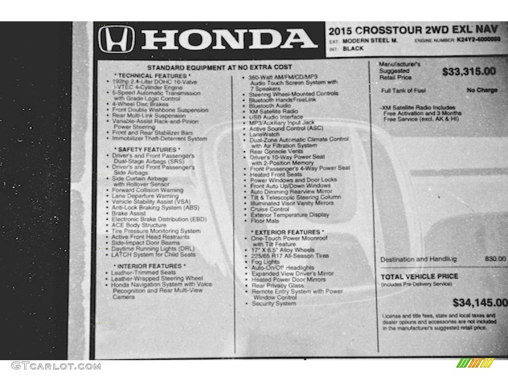 2015 Honda Crosstour EX-L Window Sticker Photos