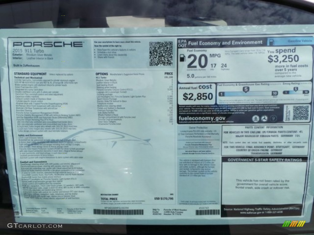 2015 Porsche 911 Turbo Coupe Window Sticker Photo #97716765