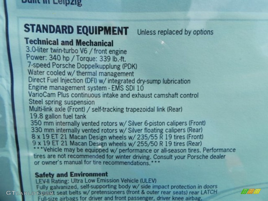 2015 Porsche Macan S Window Sticker Photo #97717461