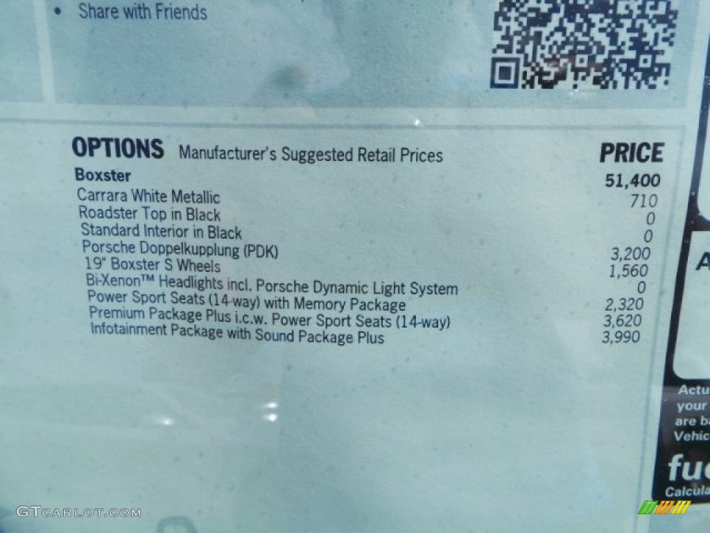 2015 Porsche Boxster Standard Boxster Model Window Sticker Photo #97718451