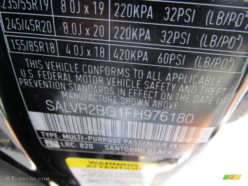 2015 Range Rover Evoque Color Code 820 for Barolo Black Metallic Photo #97751315