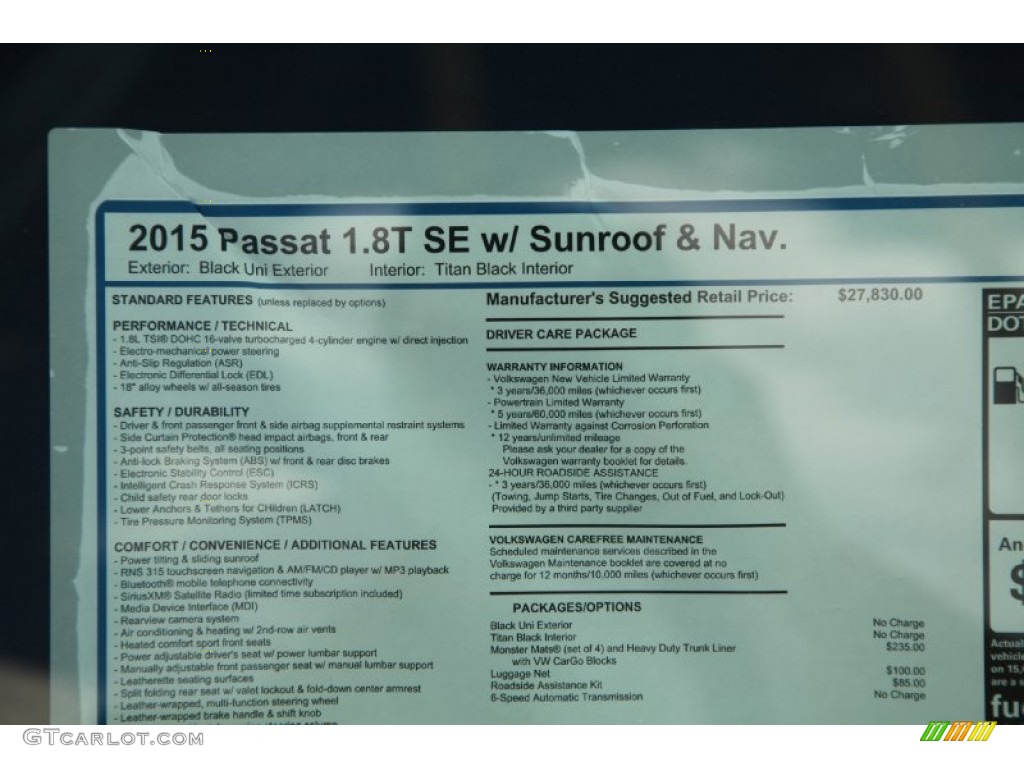 2015 Volkswagen Passat SE Sedan Window Sticker Photo #97759193