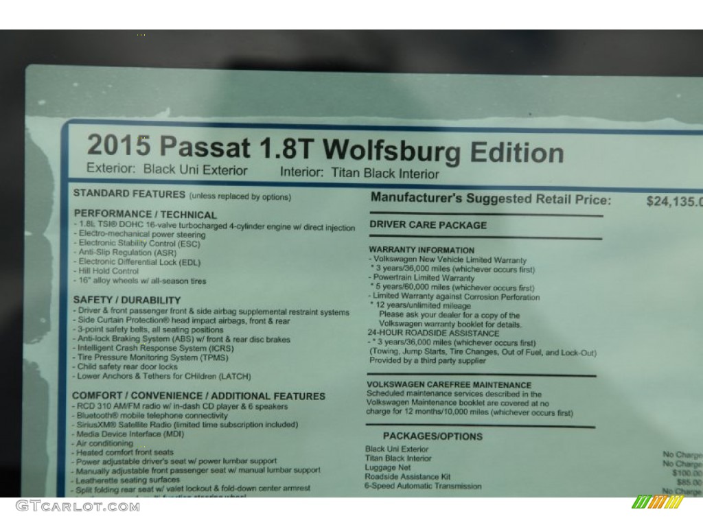 2015 Volkswagen Passat Wolfsburg Edition Sedan Window Sticker Photo #97759715