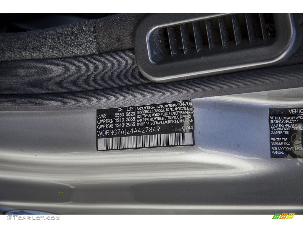 2004 Mercedes-Benz S 600 Sedan Color Code Photos