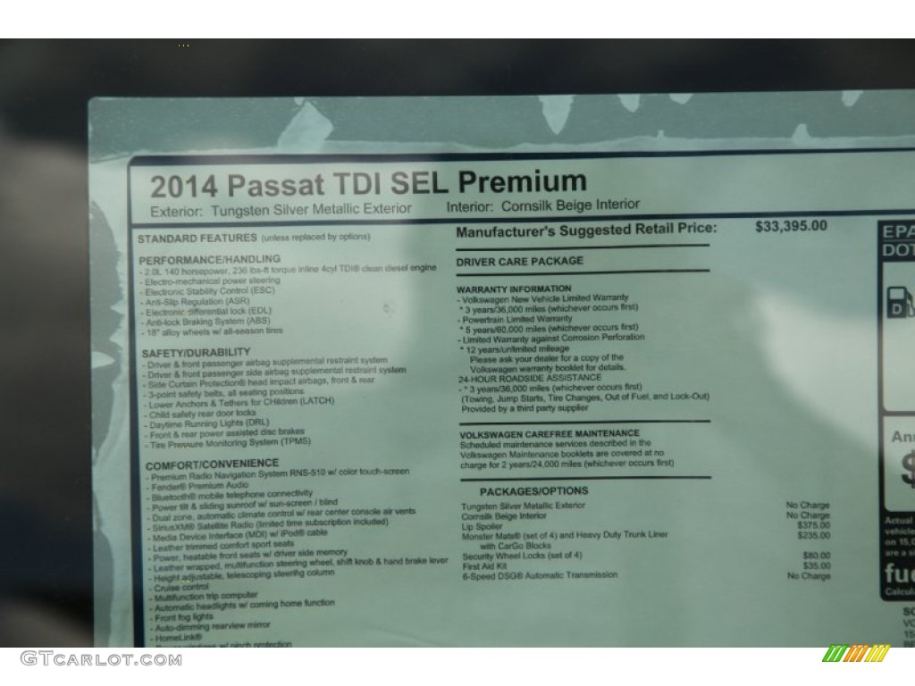 2014 Passat TDI SEL Premium - Tungsten Silver Metallic / Cornsilk Beige photo #27