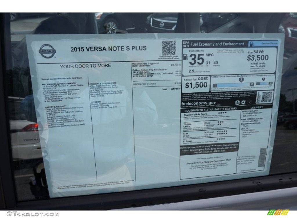 2015 Nissan Versa Note S Plus Window Sticker Photos