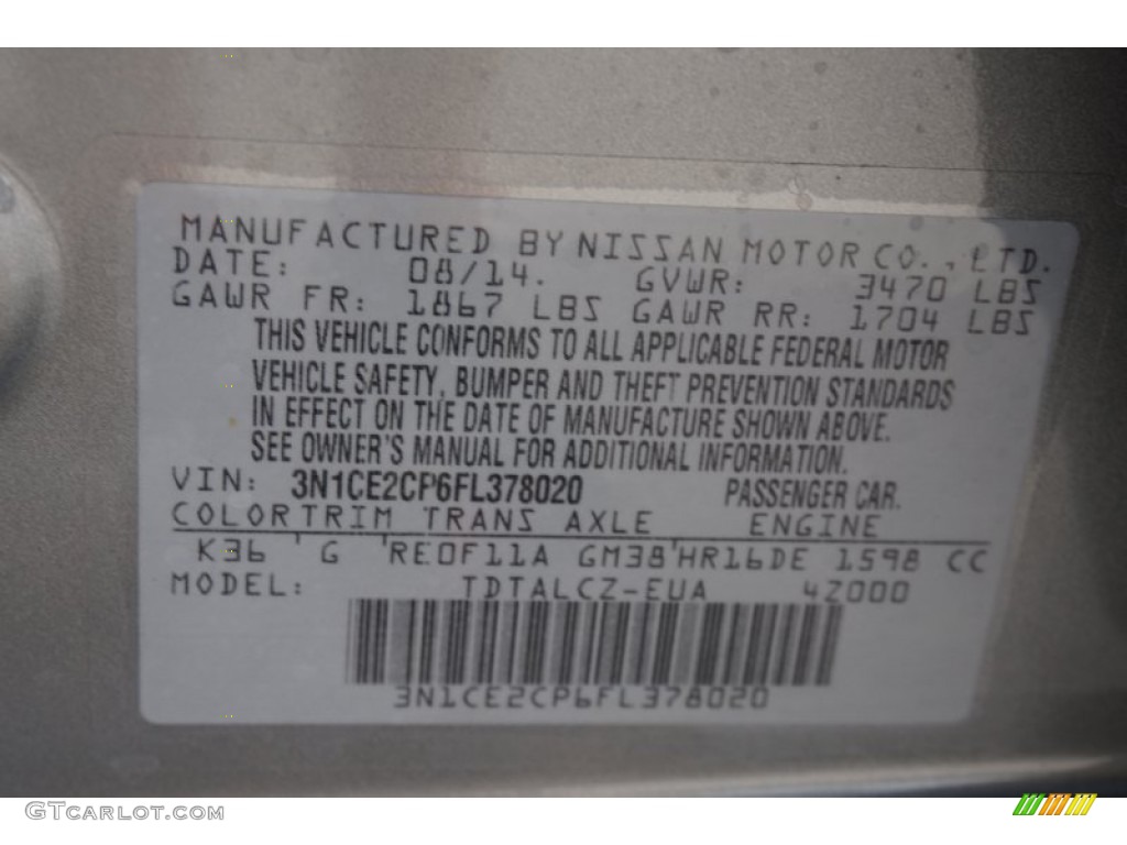 2015 Versa Note Color Code K36 for Magnetic Gray Photo #97772135