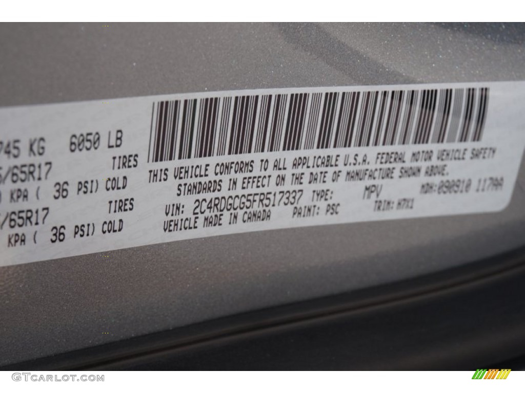 2015 Grand Caravan Color Code PSC for Billet Silver Metallic Photo #97804190