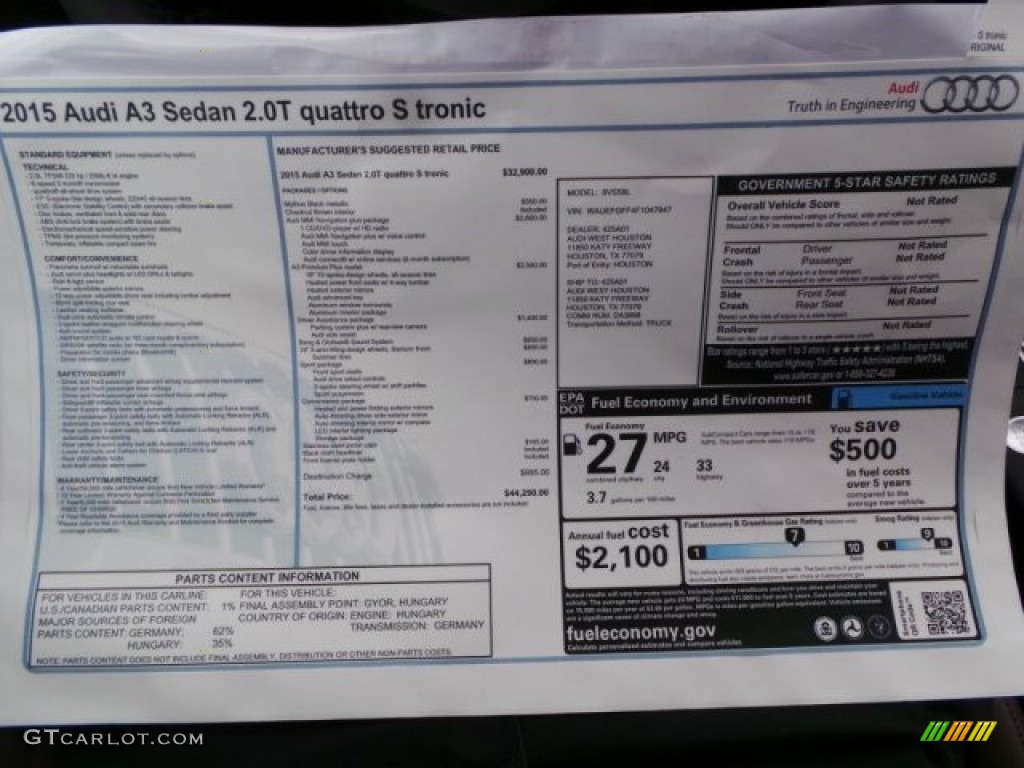 2015 Audi A3 2.0 Premium Plus quattro Window Sticker Photo #97808208