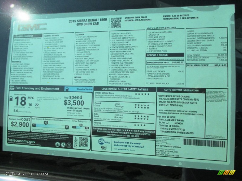 2015 GMC Sierra 1500 Denali Crew Cab 4x4 Window Sticker Photo #97814520