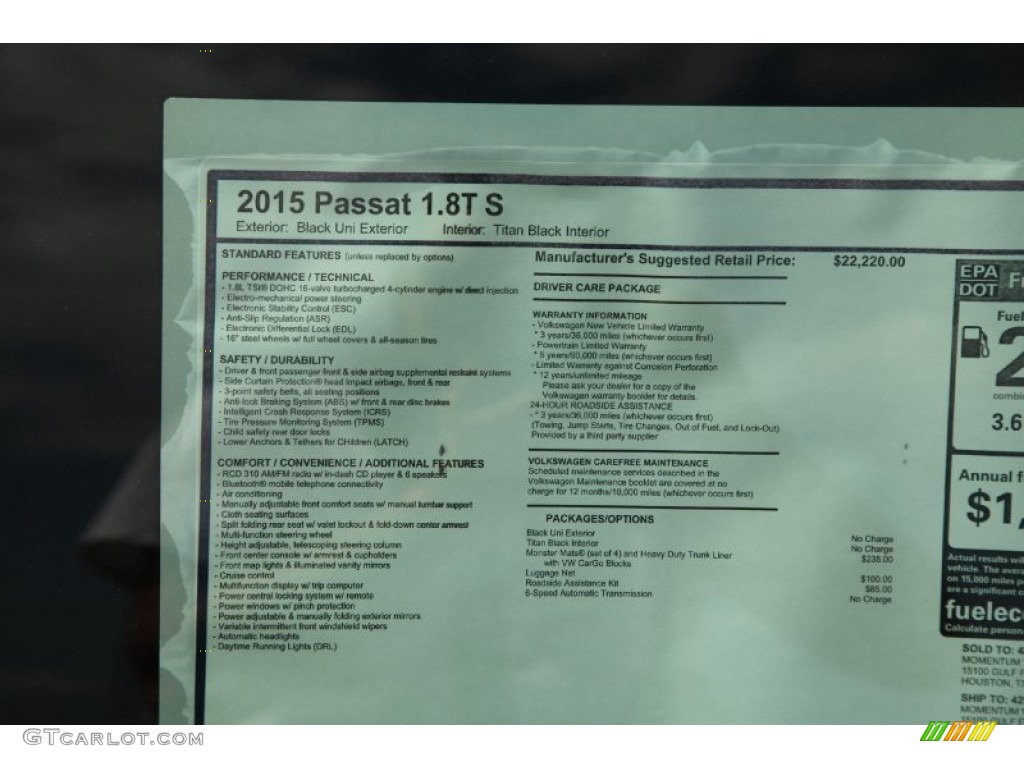 2015 Volkswagen Passat S Sedan Window Sticker Photos