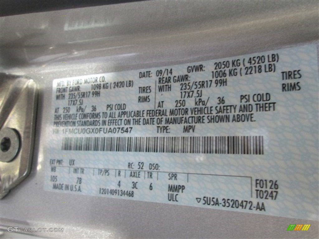 2015 Escape Color Code UX for Ingot Silver Metallic Photo #97847013