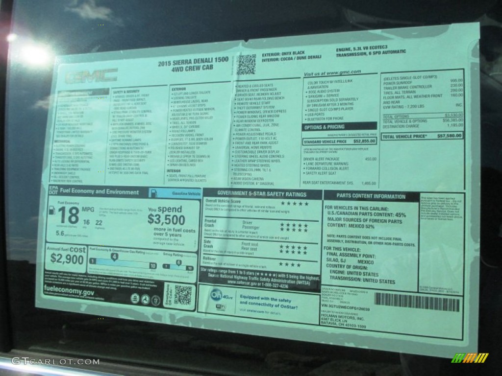 2015 GMC Sierra 1500 Denali Crew Cab 4x4 Window Sticker Photo #97847220