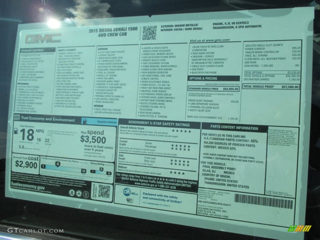 2015 GMC Sierra 1500 Denali Crew Cab 4x4 Window Sticker Photo #97849020
