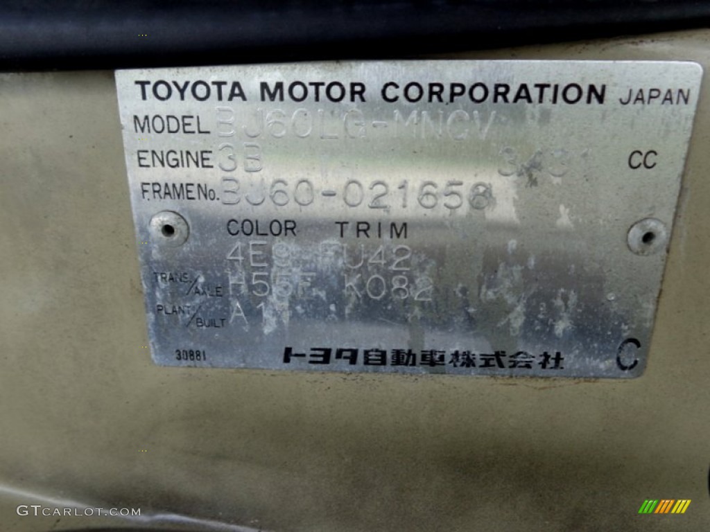 1988 Toyota Land Cruiser FJ62 Color Code Photos
