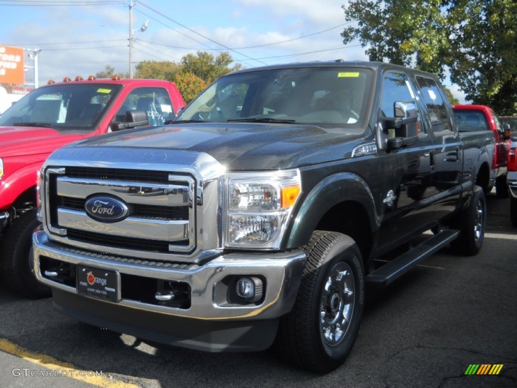 2014 F350 Super Duty Lariat Crew Cab 4x4 - Green Gem Metallic / Adobe photo #1