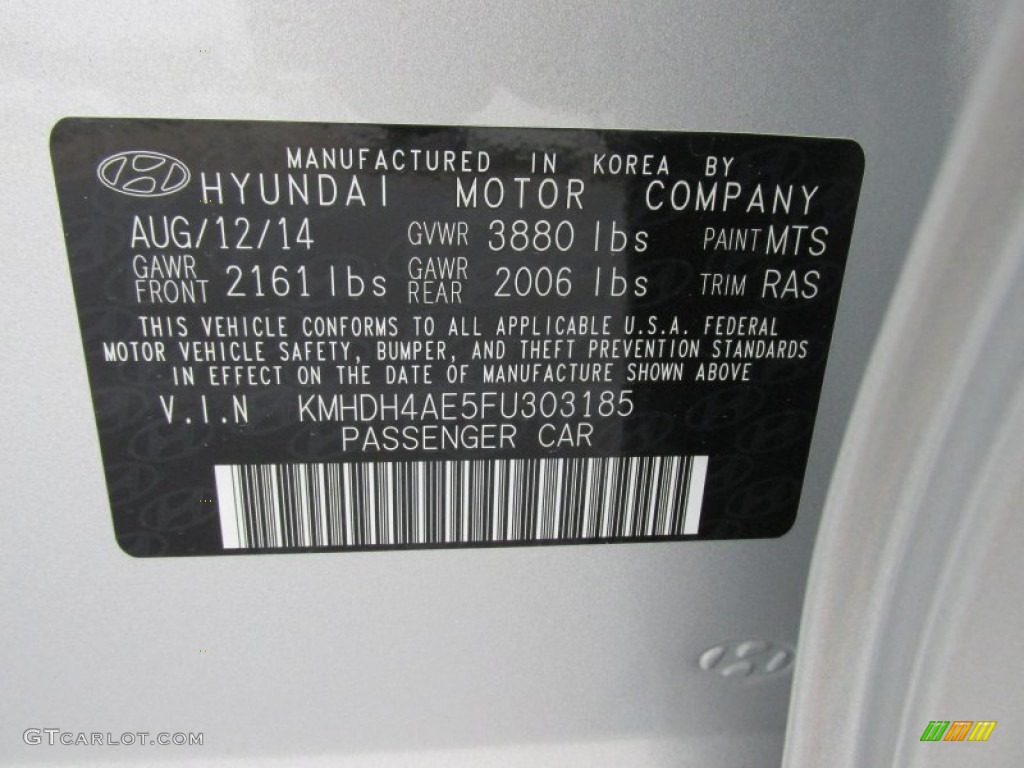 2015 Elantra SE Sedan - Shimmering Air Silver / Gray photo #32