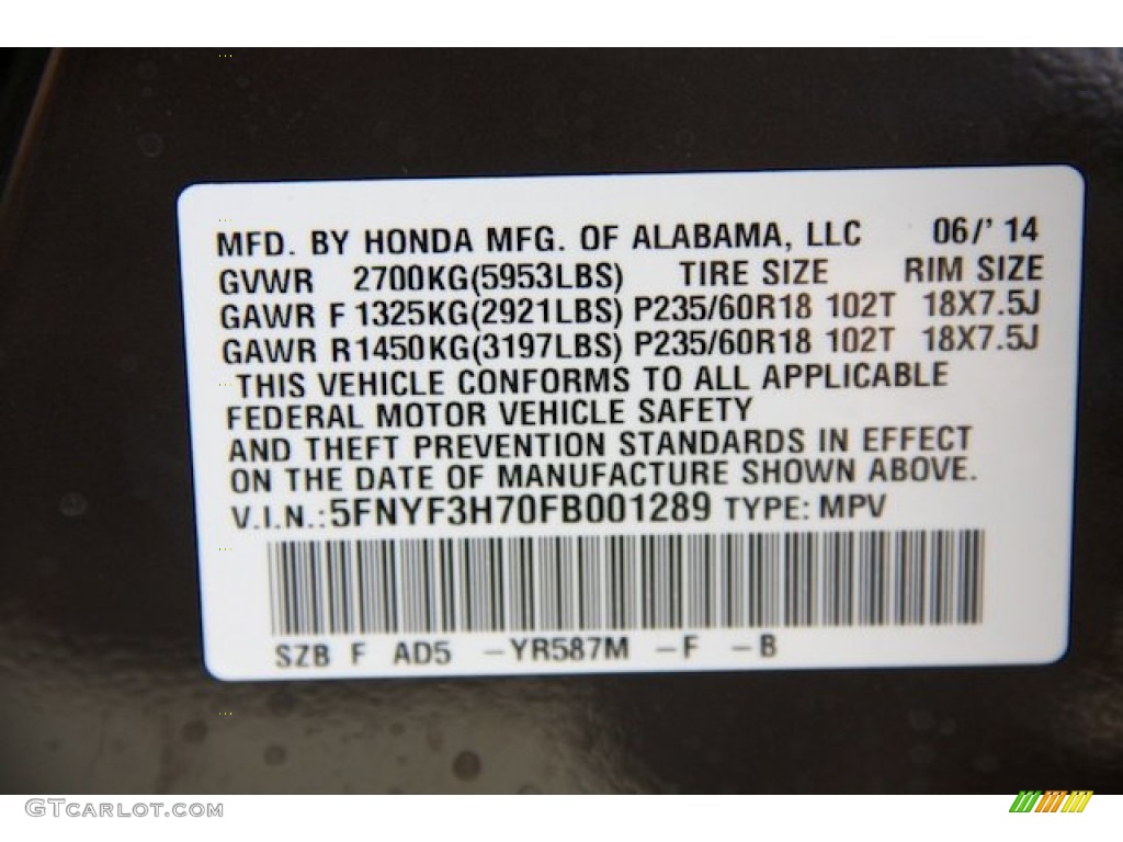 2015 Pilot Color Code YR587M for Dark Amber Metallic Photo #97972501