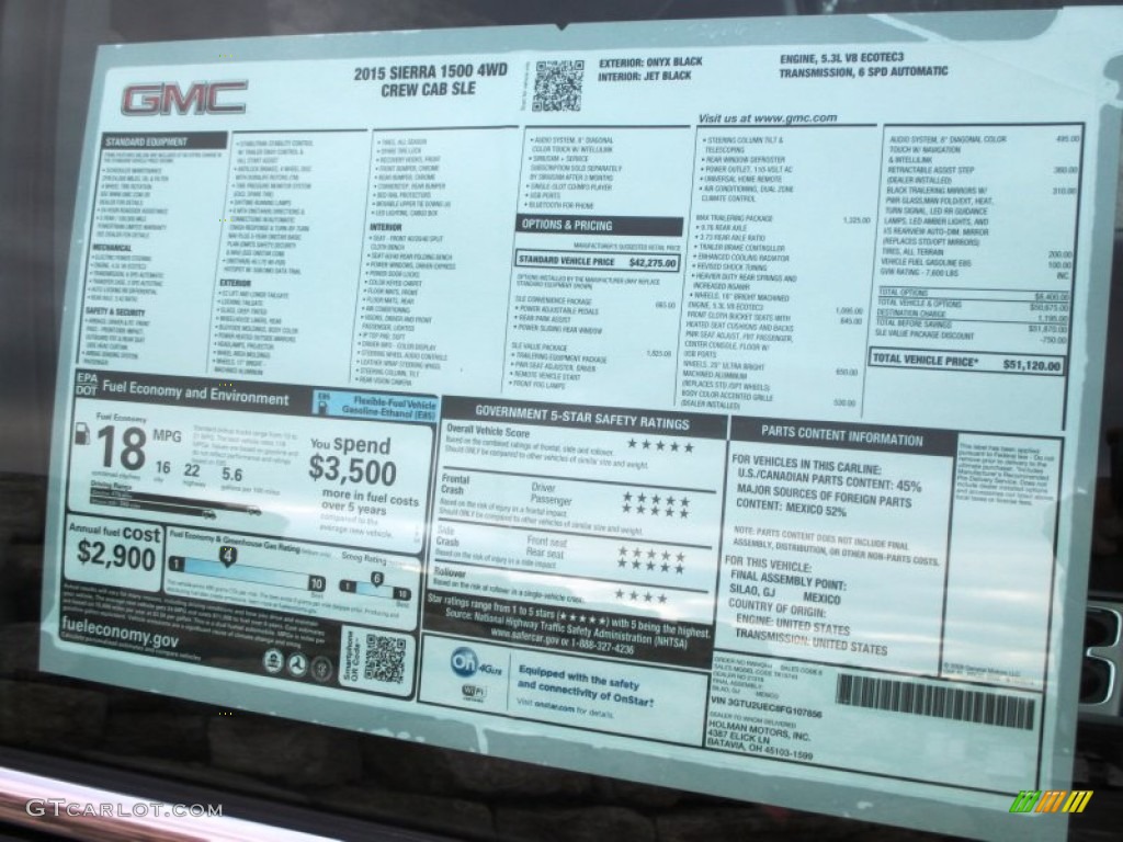 2015 GMC Sierra 1500 SLE Crew Cab 4x4 Window Sticker Photos