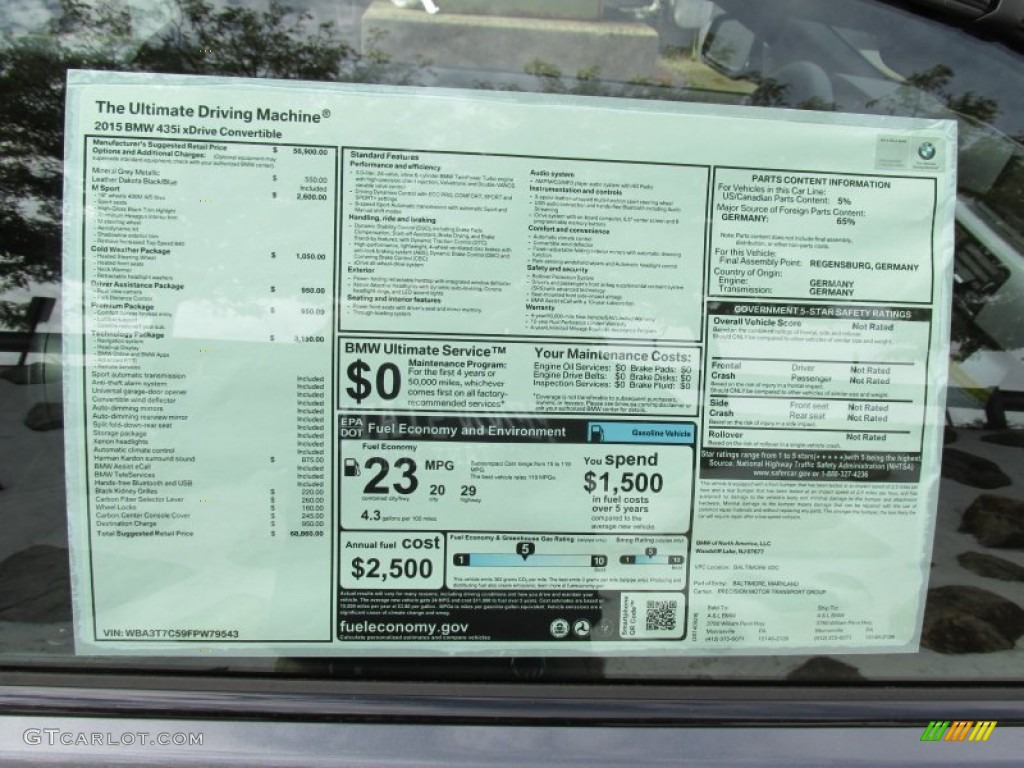 2015 BMW 4 Series 435i xDrive Convertible Window Sticker Photo #97980457