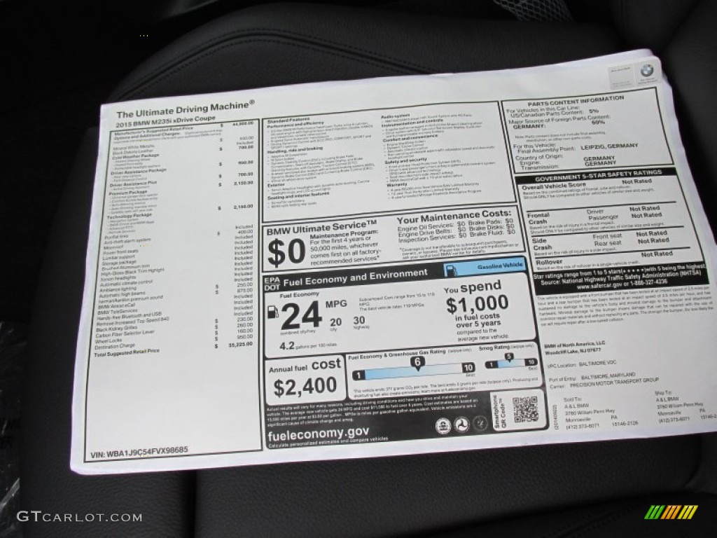 2015 BMW 2 Series M235i xDrive Coupe Window Sticker Photos
