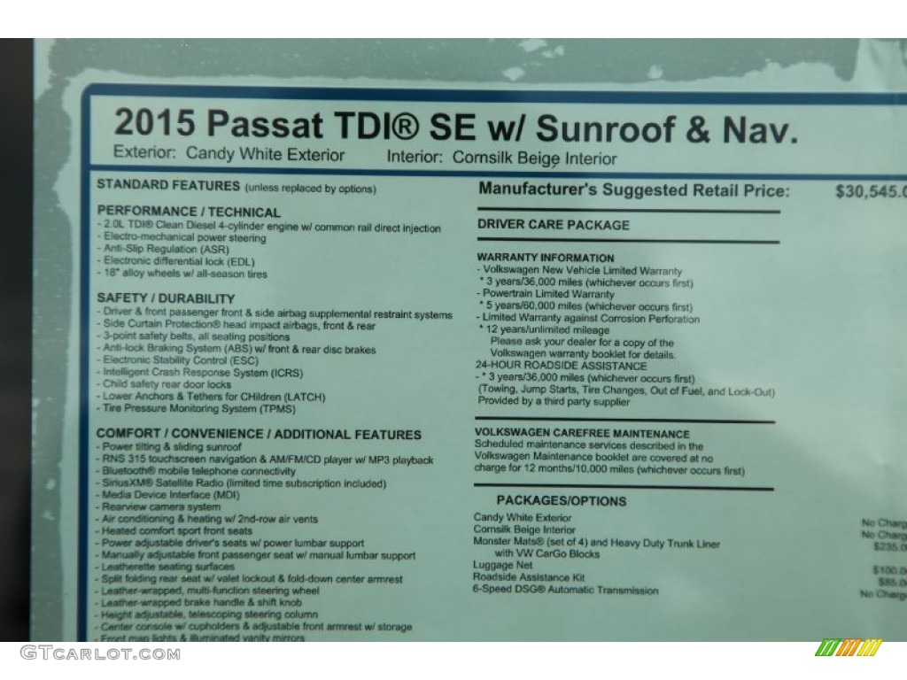 2015 Volkswagen Passat TDI SE Sedan Window Sticker Photo #97986110