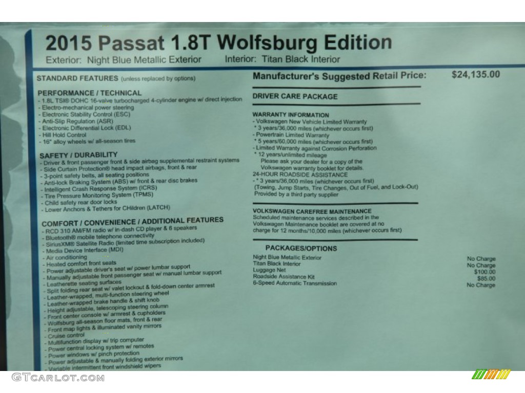 2015 Volkswagen Passat Wolfsburg Edition Sedan Window Sticker Photos