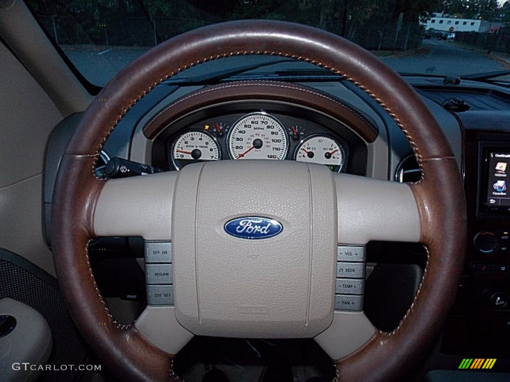 2006 Ford F150 King Ranch SuperCrew 4x4 Castano Brown Leather Steering Wheel Photo #97999591